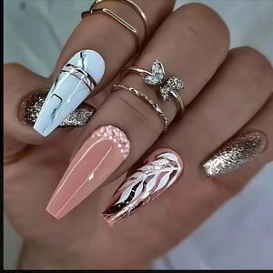 Women’s Long Coffin Marble Look Press On Nails